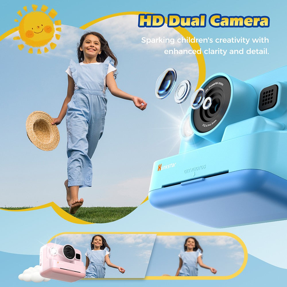 Hunkstar HC200 Instant Print Camera for Kids, with 32GB SD Card, Birthday Gifts for Girls Boys Age 3-12, HD Digital Video Cameras, Portable Toy, Blue