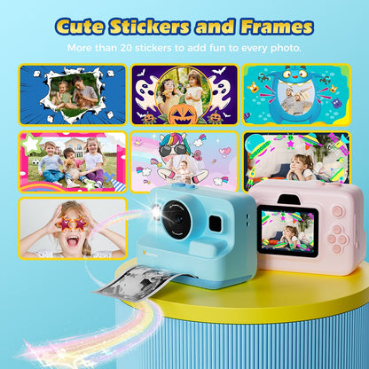 Hunkstar HC200 Instant Print Camera for Kids, with 32GB SD Card, Birthday Gifts for Girls Boys Age 3-12, HD Digital Video Cameras, Portable Toy, Blue