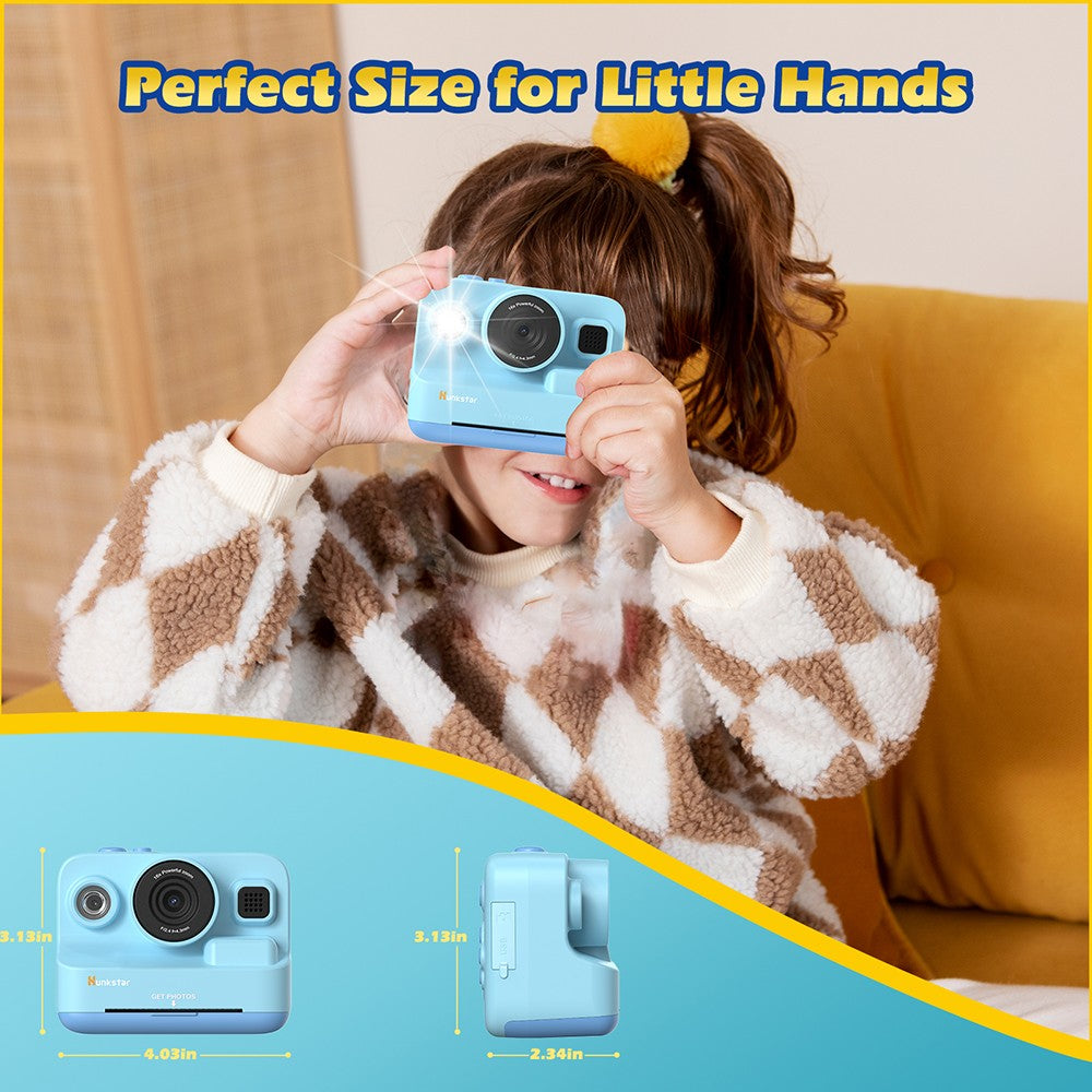 Hunkstar HC200 Instant Print Camera for Kids, with 32GB SD Card, Birthday Gifts for Girls Boys Age 3-12, HD Digital Video Cameras, Portable Toy, Blue