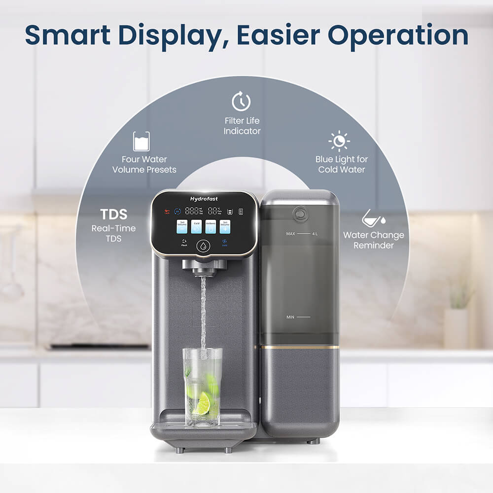 Hydrofast C100 Countertop Water Purifier, Room Temperature &amp; Cold Water, Reverse Osmosis Water Filter for Home, Office