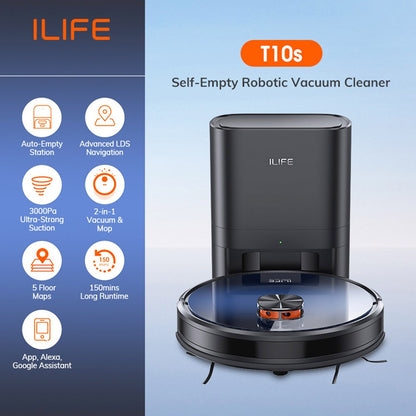 ILIFE T10s Robot Vacuum Cleaner, 2 in 1 Vacuum and Mop, Self-Emptying Station, 3000Pa Suction, 2.5L Dust Bag, LDS Navigation, 150 mins Runtime, Save up to 5 Maps, App &amp; Voice Control - Gradient Blue