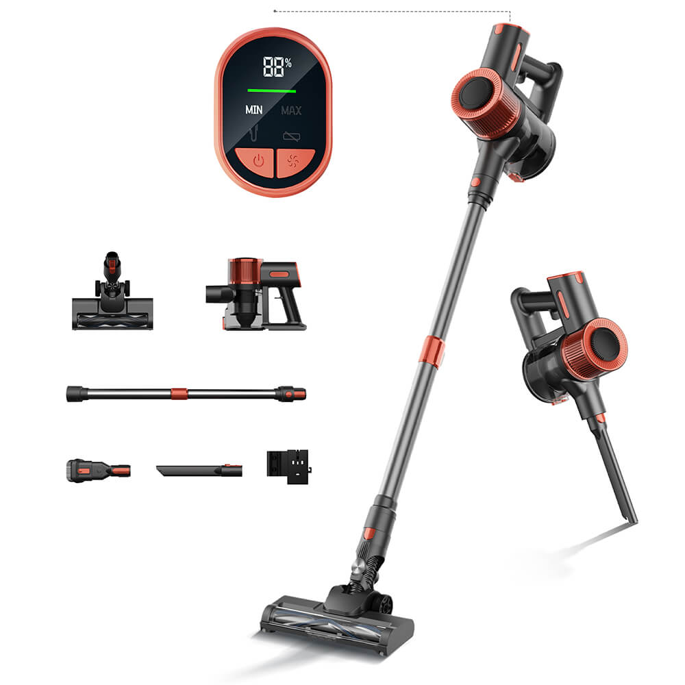 JIGOO C200 Cordless Vacuum Cleaner, 23000 Pa Wireless Vacuum Cleaner, 40mins Runtime, with 2 Work Modes &amp; Anti-Tangle Brush for Carpet, Hard Floor and Pet Hair
