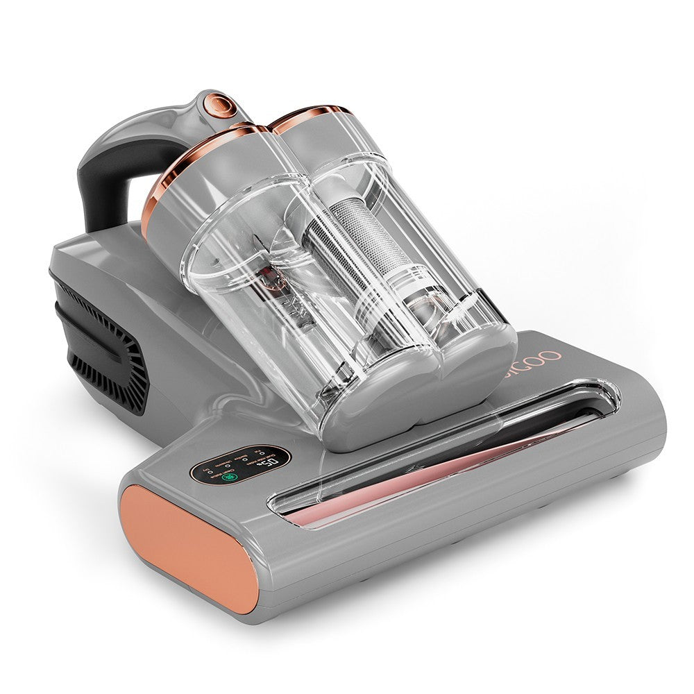 JIGOO S300 Pro Dual-Cup Smart Anti-Mite Cleaner Bed Vacuum Cleaner with Dust Mite Sensor 500W 13KPa Suction Innovative Metal Brushroll UV Light &amp; Ultrasonic Tech Multi-Directional Heating - Grey