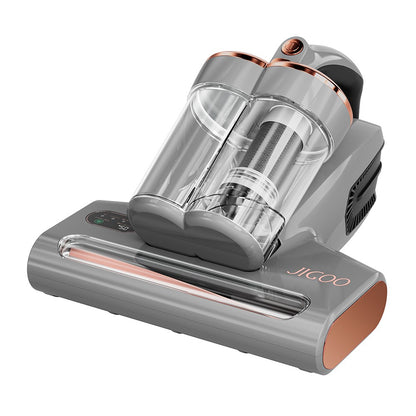 JIGOO S300 Pro Dual-Cup Smart Anti-Mite Cleaner Bed Vacuum Cleaner with Dust Mite Sensor 500W 13KPa Suction Innovative Metal Brushroll UV Light &amp; Ultrasonic Tech Multi-Directional Heating - Grey