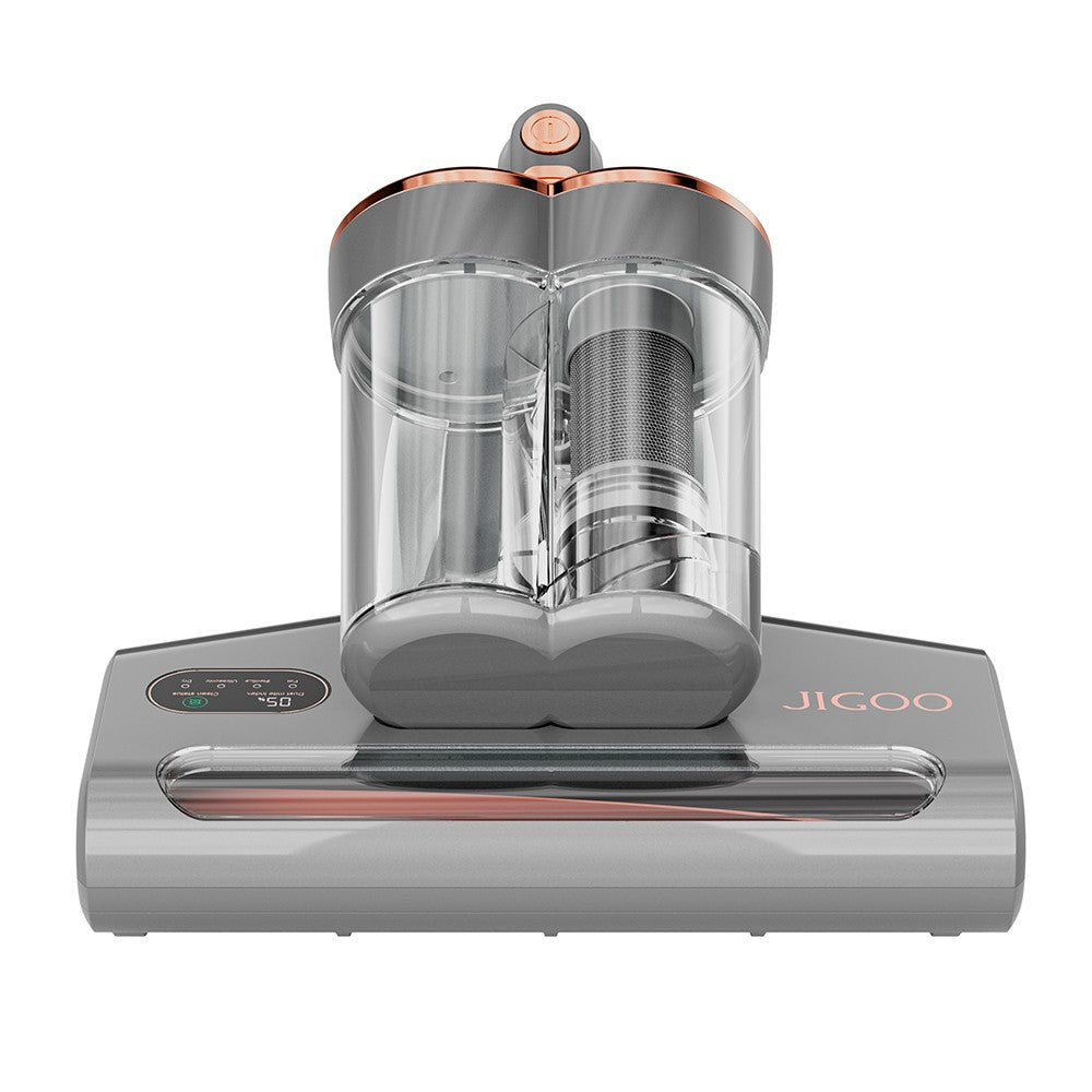 JIGOO S300 Pro Dual-Cup Smart Anti-Mite Cleaner Bed Vacuum Cleaner with Dust Mite Sensor 500W 13KPa Suction Innovative Metal Brushroll UV Light &amp; Ultrasonic Tech Multi-Directional Heating - Grey