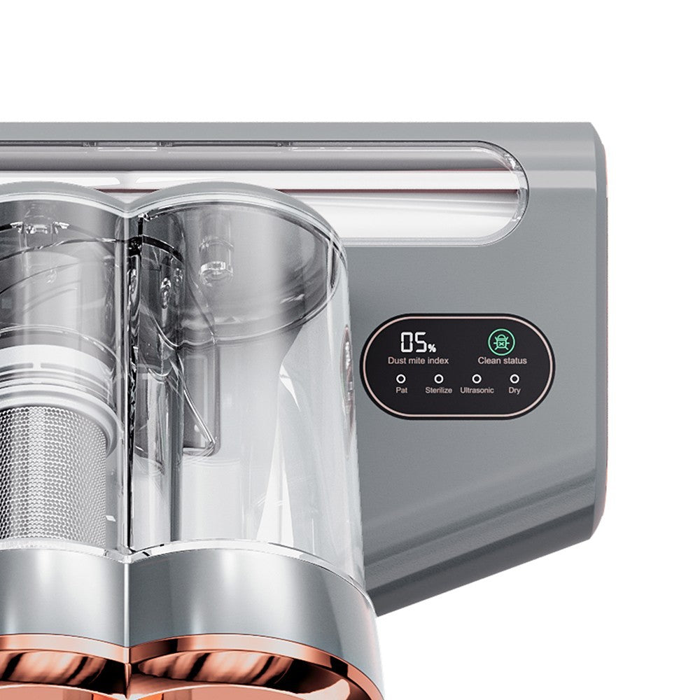 JIGOO S300 Pro Dual-Cup Smart Anti-Mite Cleaner Bed Vacuum Cleaner with Dust Mite Sensor 500W 13KPa Suction Innovative Metal Brushroll UV Light &amp; Ultrasonic Tech Multi-Directional Heating - Grey