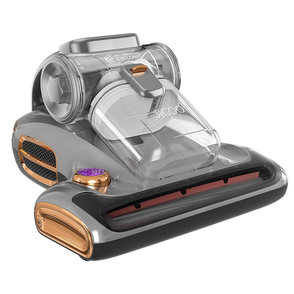 JIGOO T600 Dual-Cup Smart Bed Vacuum Cleaner for Mattress with UV Light, 700W 15KPa Suction,  Ultrasonic Tech, 99.99% Mites Removal, Handheld Vacuum Cleaner for Bed, Sofa - Grey