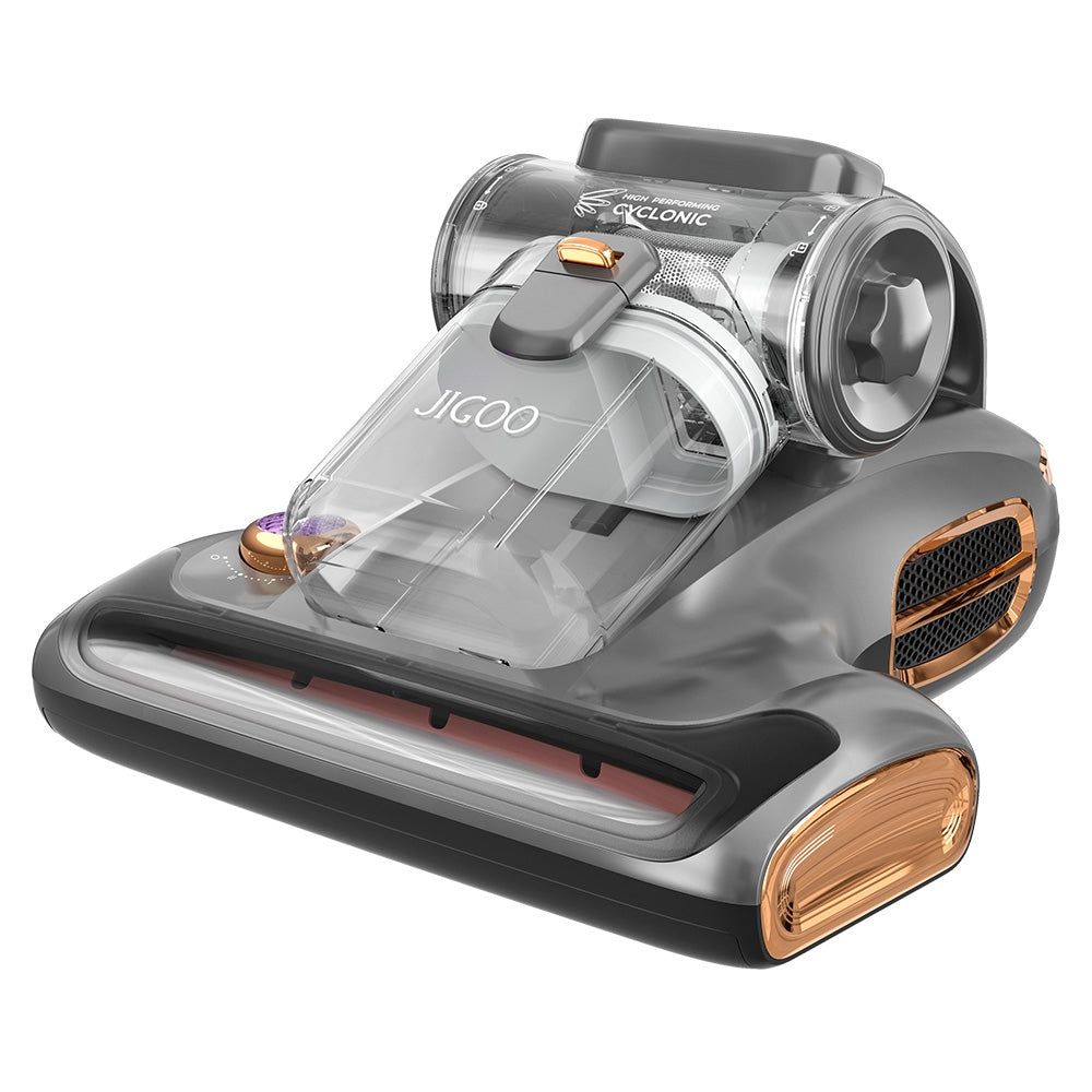 JIGOO T600 Dual-Cup Smart Bed Vacuum Cleaner for Mattress with UV Light, 700W 15KPa Suction,  Ultrasonic Tech, 99.99% Mites Removal, Handheld Vacuum Cleaner for Bed, Sofa - Grey