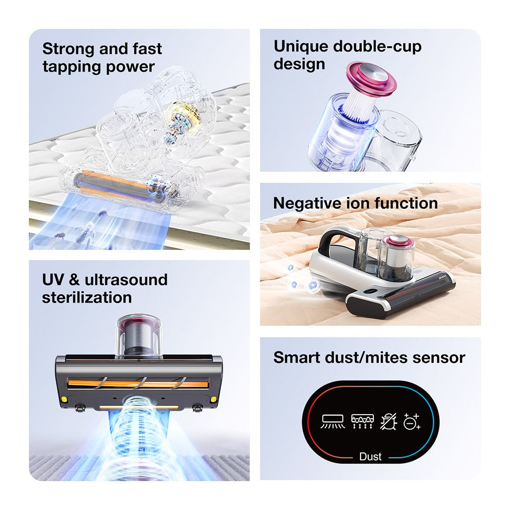 JIMMY BX6 Pro Double Cup Bed Vacuum Cleaner for Mattress with UV Light, 600W 16Kpa Suction, UV sterilizationKilling 99.9% bacteria, LED Display with Smart Dust Sensor, Handheld Vacuum Cleaner for Bed &amp; Sofa