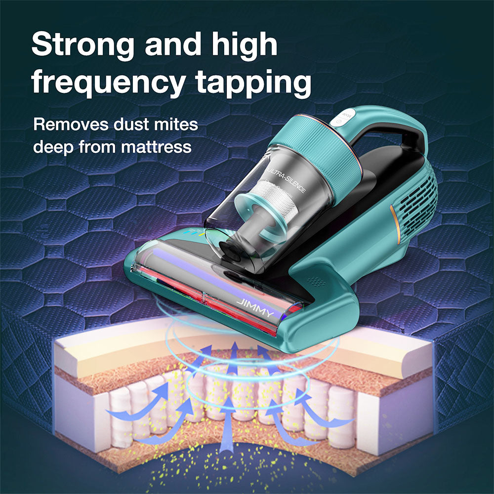 JIMMY BX6 Handheld Anti-Mite Vacuum Cleaner, Bed Vacuum Cleaner, 600W Suction, Strong Tapping Ultrasonic &amp; UV Light Intelligent Dust Recognition, 240mm Widened Suction Port, 3 Modes, 0.5L Dust Cup - Blue