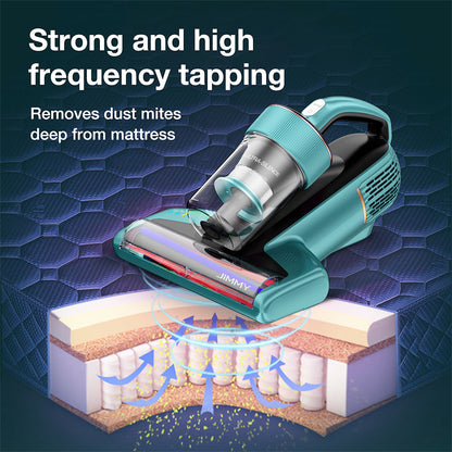 JIMMY BX6 Handheld Anti-Mite Vacuum Cleaner, Bed Vacuum Cleaner, 600W Suction, Strong Tapping Ultrasonic &amp; UV Light Intelligent Dust Recognition, 240mm Widened Suction Port, 3 Modes, 0.5L Dust Cup - Blue
