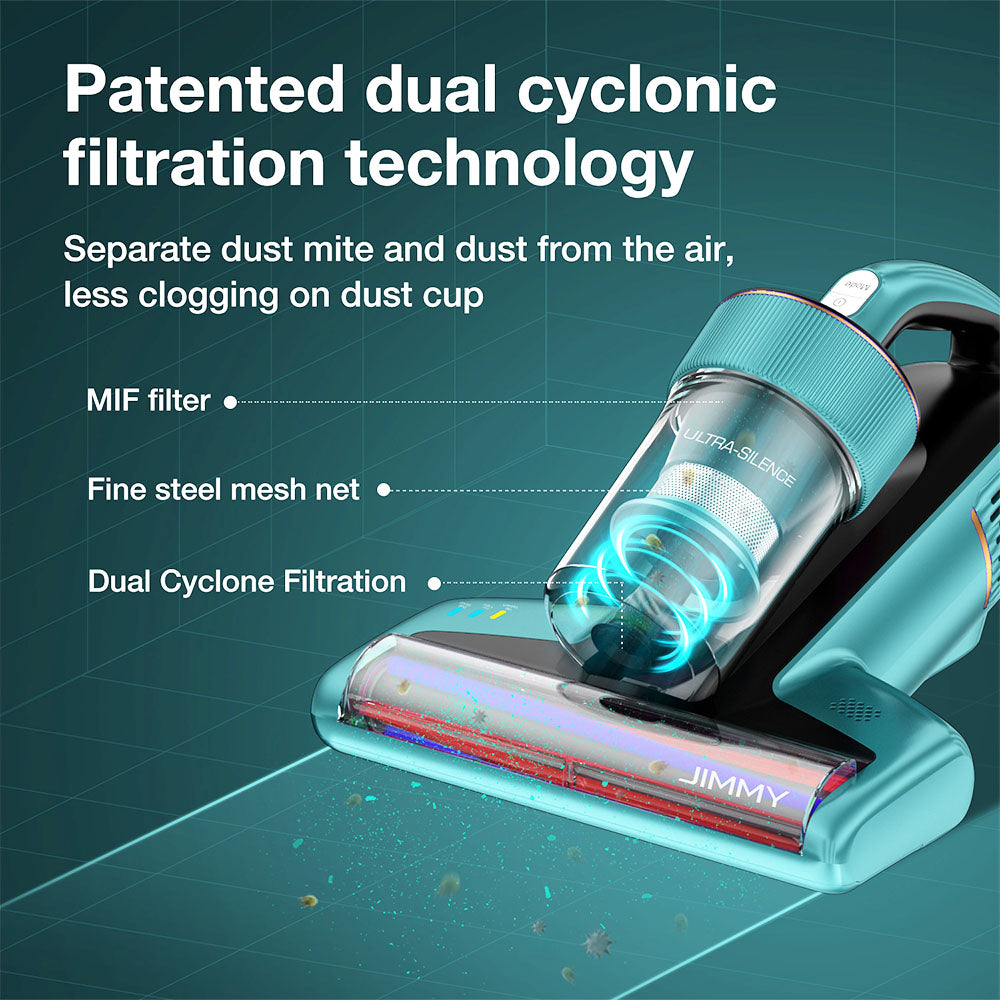 JIMMY BX6 Handheld Anti-Mite Vacuum Cleaner, Bed Vacuum Cleaner, 600W Suction, Strong Tapping Ultrasonic &amp; UV Light Intelligent Dust Recognition, 240mm Widened Suction Port, 3 Modes, 0.5L Dust Cup - Blue