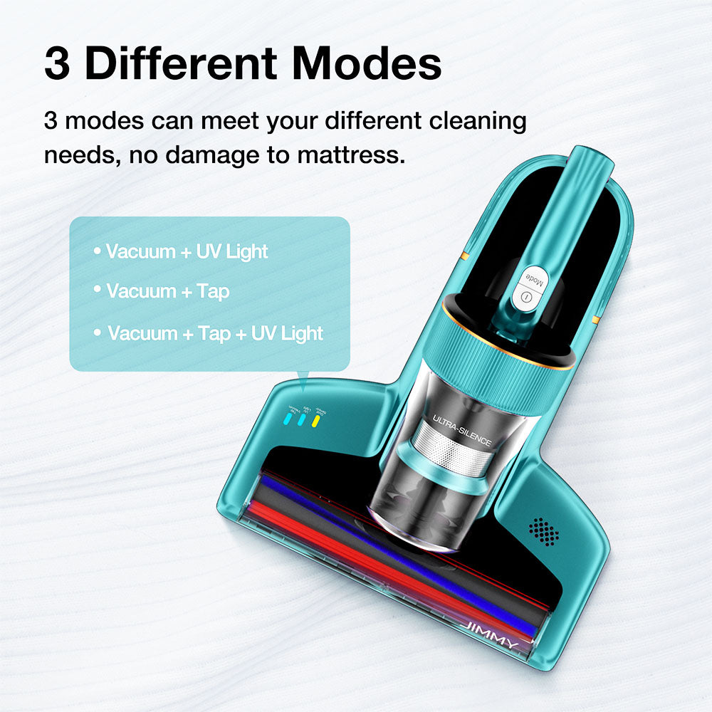 JIMMY BX6 Handheld Anti-Mite Vacuum Cleaner, Bed Vacuum Cleaner, 600W Suction, Strong Tapping Ultrasonic &amp; UV Light Intelligent Dust Recognition, 240mm Widened Suction Port, 3 Modes, 0.5L Dust Cup - Blue