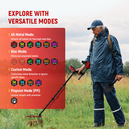 KAIWEETS EXPLORER X II Metal Detector, 4 Detection Modes, LCD Screen, Adjustable Long Stem, IP68 Waterproof Coil