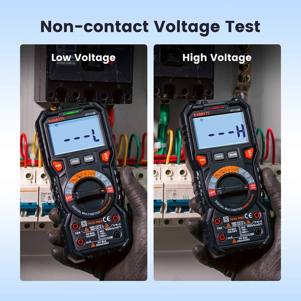 KAIWEETS HT118E Digital AC/DC Multimeter, TRMS 20000 Counts, 2.7 Inch Display, LED Lightning Jacks, Auto-Ranging - Black