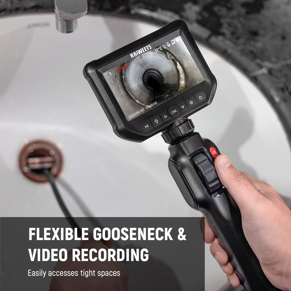 KAIWEETS KBA01 Two-Way Articulating Borescope, 210° Rotatable Camera, 8 LED Lights, 4.3inch Display, 1920*1080P, IP67 Waterproof