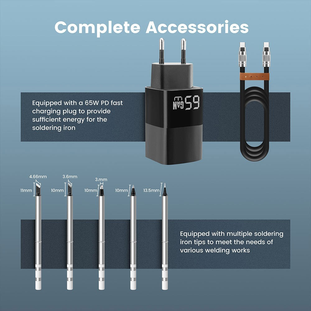 KAIWEETS KETS02 Smart Digital Soldering Iron Kit, 9-20V Operating Voltage, Precise Temperature Control, Sleep Mode, Child Lock, OLED Display Screen
