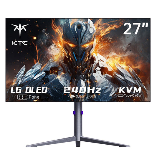 KTC G27P6 27-inch LG OLED Gaming Monitor, 2560x1440 16:9 240Hz Refresh Rate, 1500000:1 Constrast Ratio, 136% sRGB HDR10 0.03ms GTG Response Time, Low Blue FreeSync&amp;G-Sync, 3xUSB3.0 2xHDMI2.0 DP1.4 Type-C, Built-in Speakers KVM 65W Reverse Charge VESA