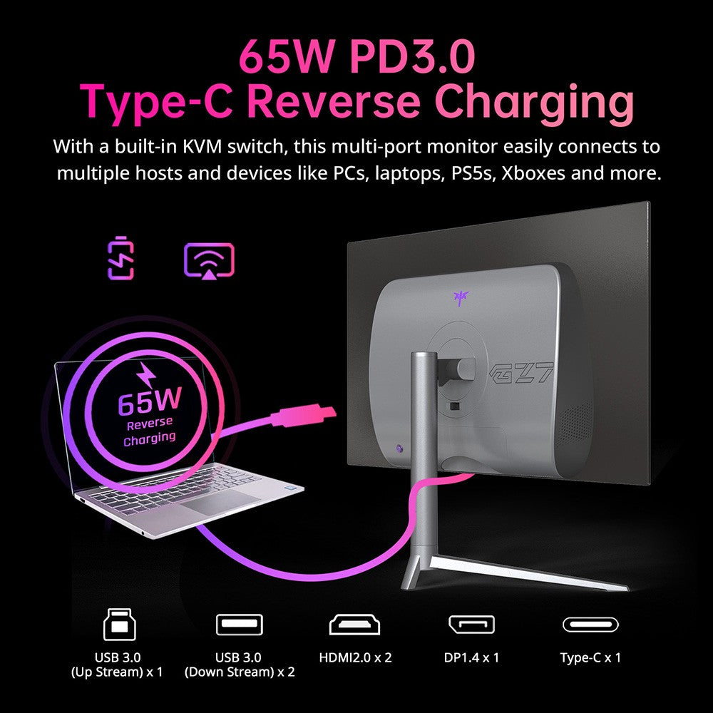 KTC G27P6 27-inch LG OLED Gaming Monitor, 2560x1440 16:9 240Hz Refresh Rate, 1500000:1 Constrast Ratio, 136% sRGB HDR10 0.03ms GTG Response Time, Low Blue FreeSync&amp;G-Sync, 3xUSB3.0 2xHDMI2.0 DP1.4 Type-C, Built-in Speakers KVM 65W Reverse Charge VESA