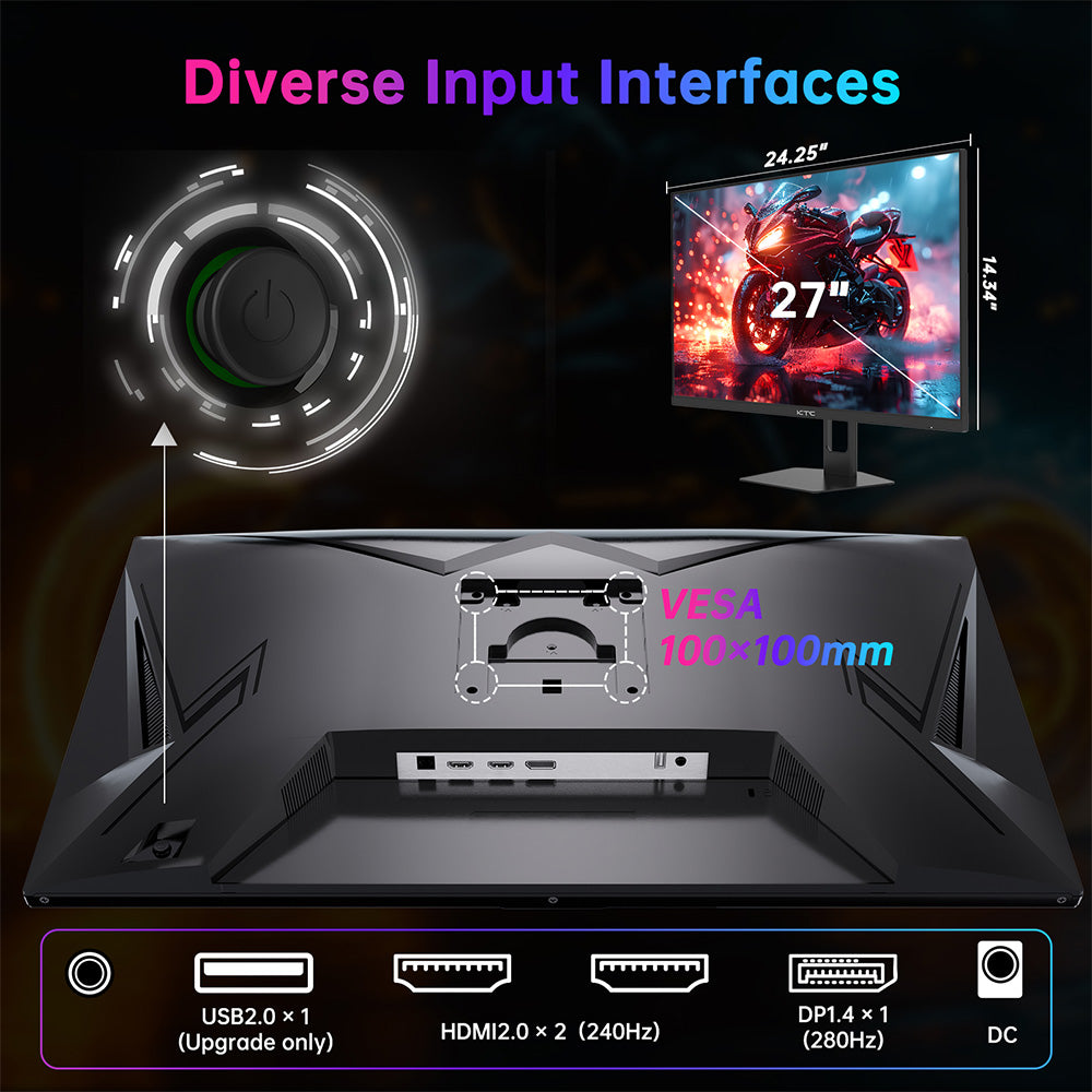KTC H27E22P Gaming Monitor, 27 inch 1920*1080 FHD FAST VA Panel, 4000:1 Contrast Ratio, 280Hz High Refresh, 1ms GTG Response Time, FreeSync &amp; G-Sync, HDR10, Low Blue Light &amp; Flicker-Free, 2*HDMI 2.0, 1*DP 1.4, 1*USB 2.0, 1*Earphone