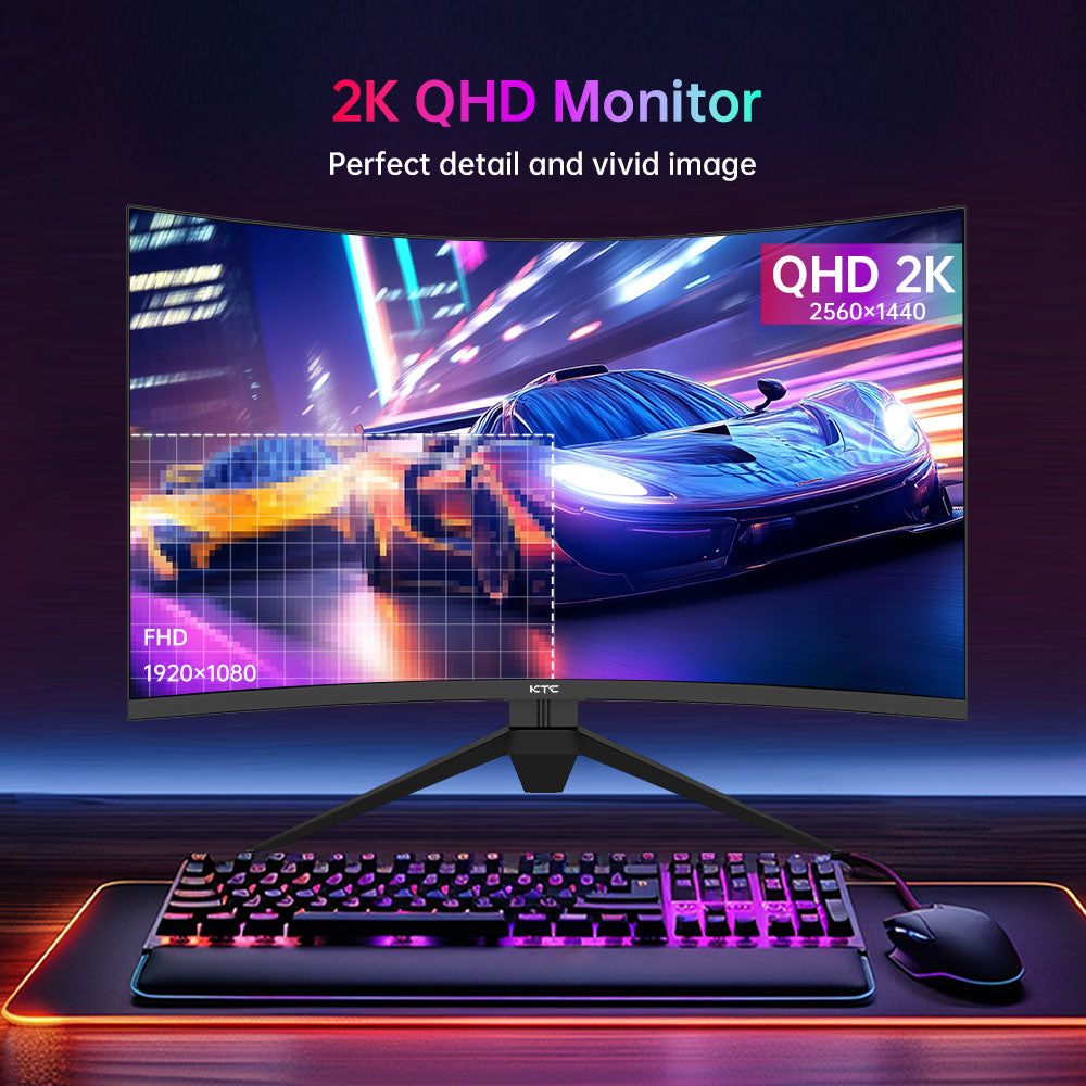 KTC H27S25E Gaming Monitor, 27 inch 2560*1440 QHD CSOT HVA Screen, 1000R Curvature, 240Hz Refresh Rate, 1ms MPRT Response Time, Adaptive Sync, 2500:1 Contrast Ratio, VESA Mount, Low Blue Light &amp; Flicker-Free, 2*HDMI 2.0, 1*DP1.2, 1*Earphone