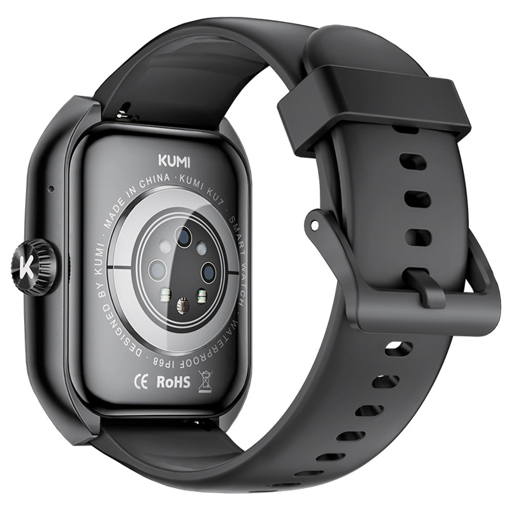 KUMI KU7 Smartwatch, 1.96'' AMOLED Screen, Bluetooth Calling, Health Monitoring, Stock Market Information, 100 Sports Modes - Black