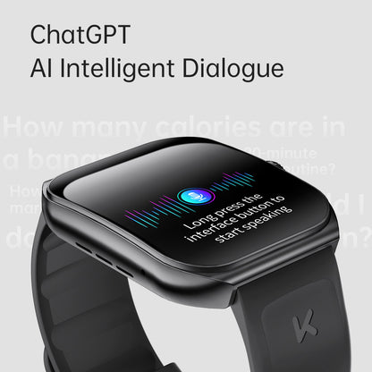 KUMI KU7 Smartwatch, 1.96'' AMOLED Screen, Bluetooth Calling, Health Monitoring, Stock Market Information, 100 Sports Modes - Black