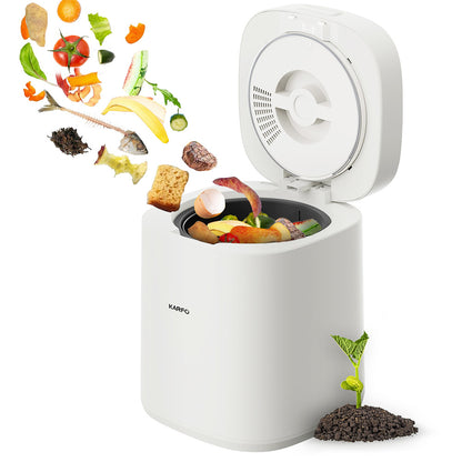 Karfo UF006-EC Electric Waste Kitchen Composter, 2.5L Capacity, Odorless/Auto-Cleaning/ 3 Modes/Low Noise, Turn Food Waste into Fertilizer for Indoor Plants, Outdoor Garden, White