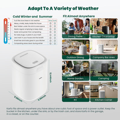 Karfo UF006-EC Electric Waste Kitchen Composter, 2.5L Capacity, Odorless/Auto-Cleaning/ 3 Modes/Low Noise, Turn Food Waste into Fertilizer for Indoor Plants, Outdoor Garden, White