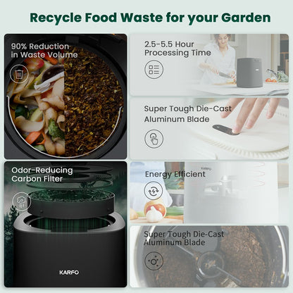 Karfo UF006-EC Electric Waste Kitchen Composter, 2.5L Capacity, Odorless/Auto-Cleaning/ 3 Modes/Low Noise, Turn Food Waste into Fertilizer for Indoor Plants, Outdoor Garden, White