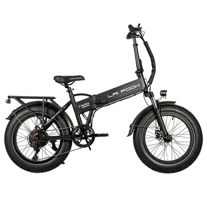 LAIFOOK Cityfun Electric Bike, 250W Brushless Motor, 48V 14Ah Battery, 20 x 4.0 Inch Fat Tires, 25km/h Max Speed, 70km Range, Hydraulic Front Suspension, Mechanical Disc Brake, Shimano 7 Speed, LCD Display - Black