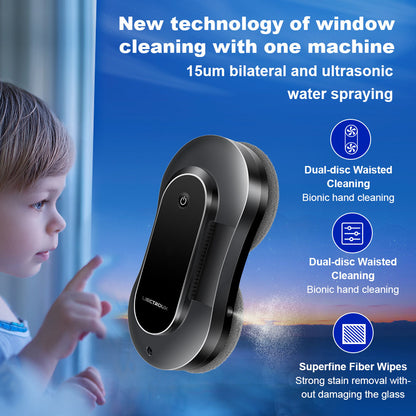 LIECTROUX YW810 Robot Window Cleaner, 2-Way Water Spray, Dry &amp; Wet Mopping, AI Route, Brushless Motor &amp; Fan, APP &amp; Remote Control, Multiple Security Protection Ways, Black