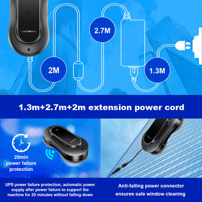 LIECTROUX YW810 Robot Window Cleaner, 2-Way Water Spray, Dry &amp; Wet Mopping, AI Route, Brushless Motor &amp; Fan, APP &amp; Remote Control, Multiple Security Protection Ways, Black