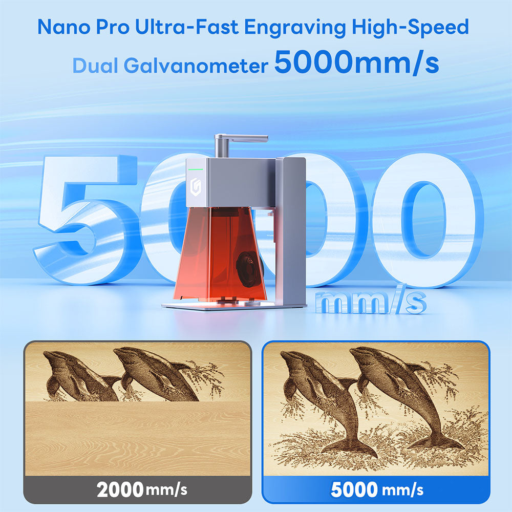 LONGER Nano Pro 12W Smart Laser Engraver, Two Diode Lasers with FAC, 5000mm/s Ultra-Fast Speed, 0.02mm Precision with Field Lens, LightBurn &amp; LaserGRBL, LaserBurn APP Operation, 10mm Wood Cutting, 100*100mm