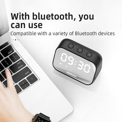 Lenovo TS13 Desktop Speaker Alarm Clock Wireless Bluetooth Stereo Speaker 1500mAh Battery Mirror Digital Display - White
