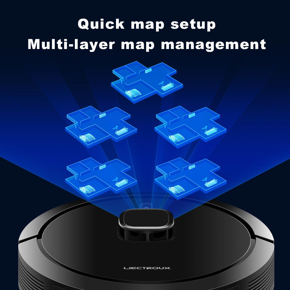 Liectroux G7 Robot Vacuum Cleaner, 6500Pa Suction, Laser Navigation, 5200mAh Battery, Run 180mins - Black, EU Plug