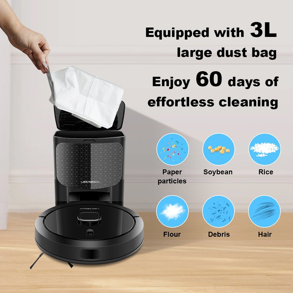Liectroux G7 Robot Vacuum Cleaner, 6500Pa Suction, Laser Navigation, 5200mAh Battery, Run 180mins - Black, EU Plug
