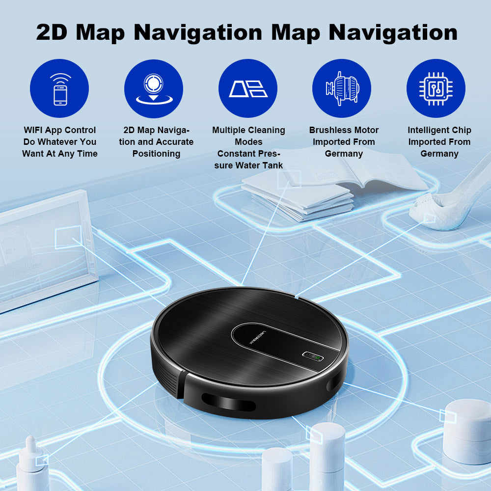 Liectroux N7S-U Robot Vacuum Cleaner and Wet Mop Combo, Smart Mapping, WiFi App, 6000Pa Suction, 120min Runtime, 400ml Dustbin &amp; 250ml Water Tank, WiFi App, Works With Alexa and Google Assistant, for Pet Hair, Carpet, Hard Floor