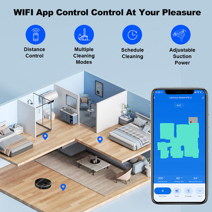 Liectroux N7S-U Robot Vacuum Cleaner and Wet Mop Combo, Smart Mapping, WiFi App, 6000Pa Suction, 120min Runtime, 400ml Dustbin &amp; 250ml Water Tank, WiFi App, Works With Alexa and Google Assistant, for Pet Hair, Carpet, Hard Floor
