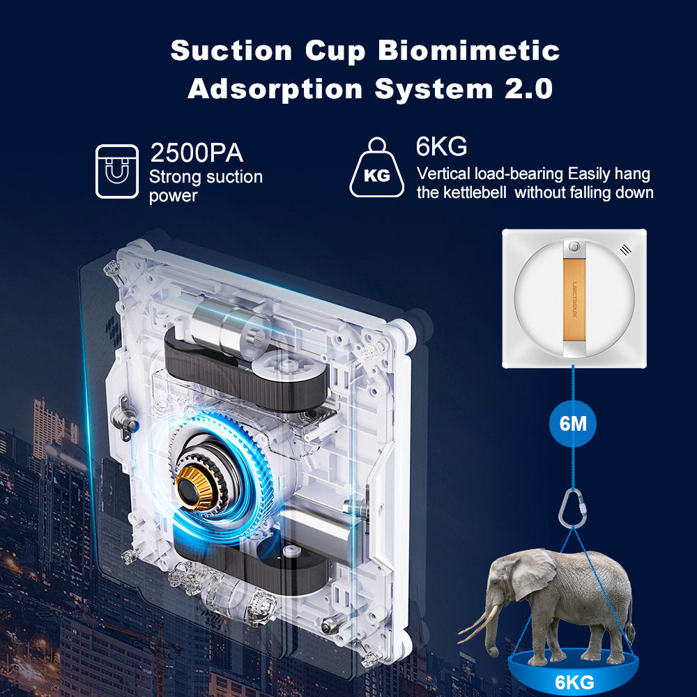 Liectroux YW710 Window Cleaning Robot, Double Water Spray, 2500Pa Suction, Low Noise, 360° Guide Wheel, Remote and App Control, White