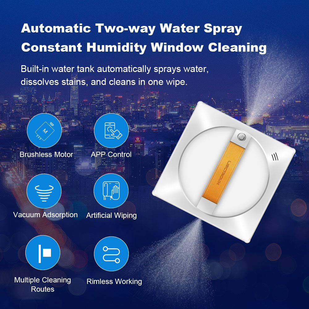 Liectroux YW710 Window Cleaning Robot, Double Water Spray, 2500Pa Suction, Low Noise, 360° Guide Wheel, Remote and App Control, White