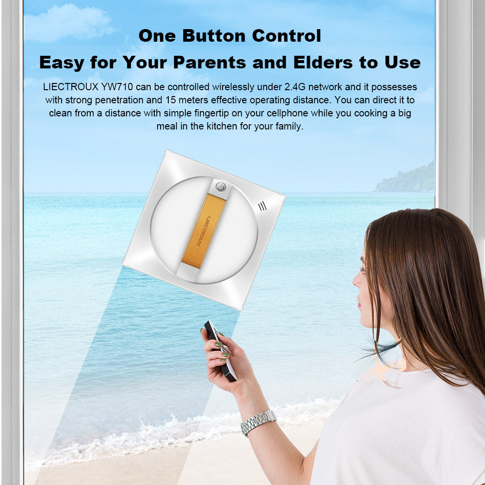 Liectroux YW710 Window Cleaning Robot, Double Water Spray, 2500Pa Suction, Low Noise, 360° Guide Wheel, Remote and App Control, White