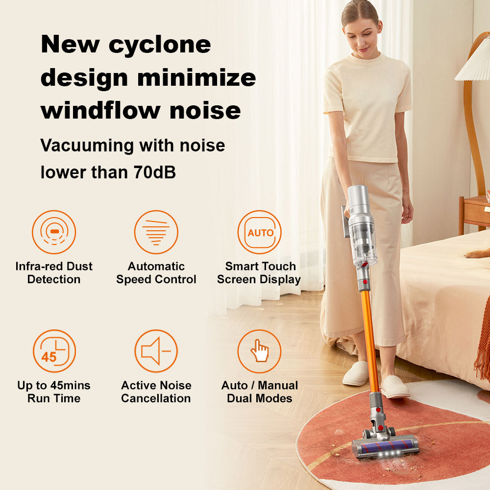 Liectroux i10 Cordless Stick Vacuum Cleaner, Smart Dust Sensing, 250W BLDC, 27kPa Suction, Colorful Touch Screen, LED Front Light, 45mins Runtime, for Carpet, Floor, Car &amp; Pet Hair
