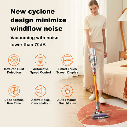 Liectroux i10 Cordless Stick Vacuum Cleaner, Smart Dust Sensing, 250W BLDC, 27kPa Suction, Colorful Touch Screen, LED Front Light, 45mins Runtime, for Carpet, Floor, Car &amp; Pet Hair