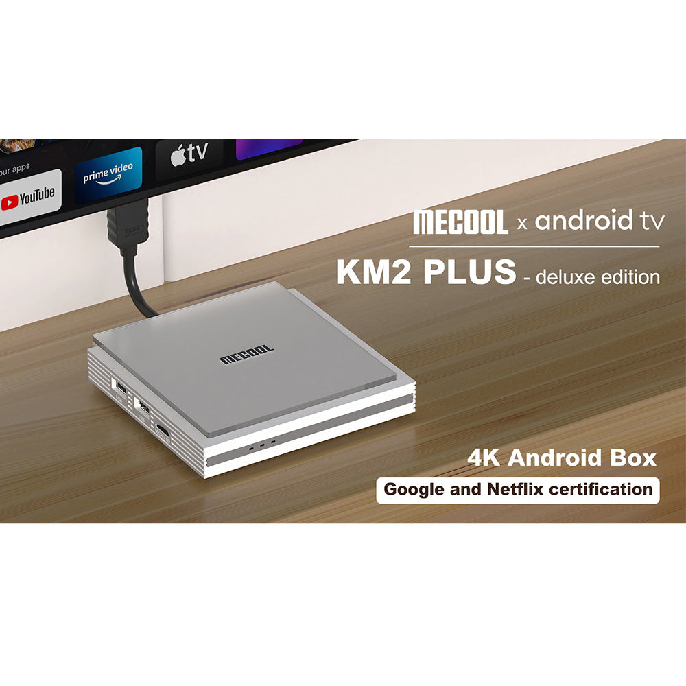 MECOOL KM2 PLUS Deluxe TV Box, Android 11, 4K HDR Output, Amlogic S905X4-J Quad Core, 4GB RAM 32GB ROM, WiFi 6 Bluetooth 5.0, Dolby Vision &amp; Dolby Atmos,  2*USB 2.0 1*HDMI 1*AV 1*LAN 1*TF Card Slot 1*SPDIF Optical 1*Earphone Port - EU Plug