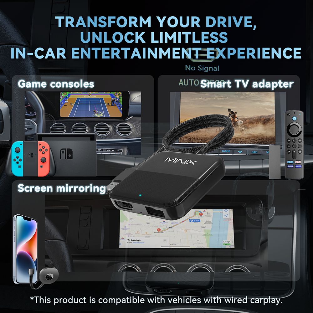 MINIX CA361 Wireless CarPlay Adapter, with HDMI/USB, Plug &amp; Play