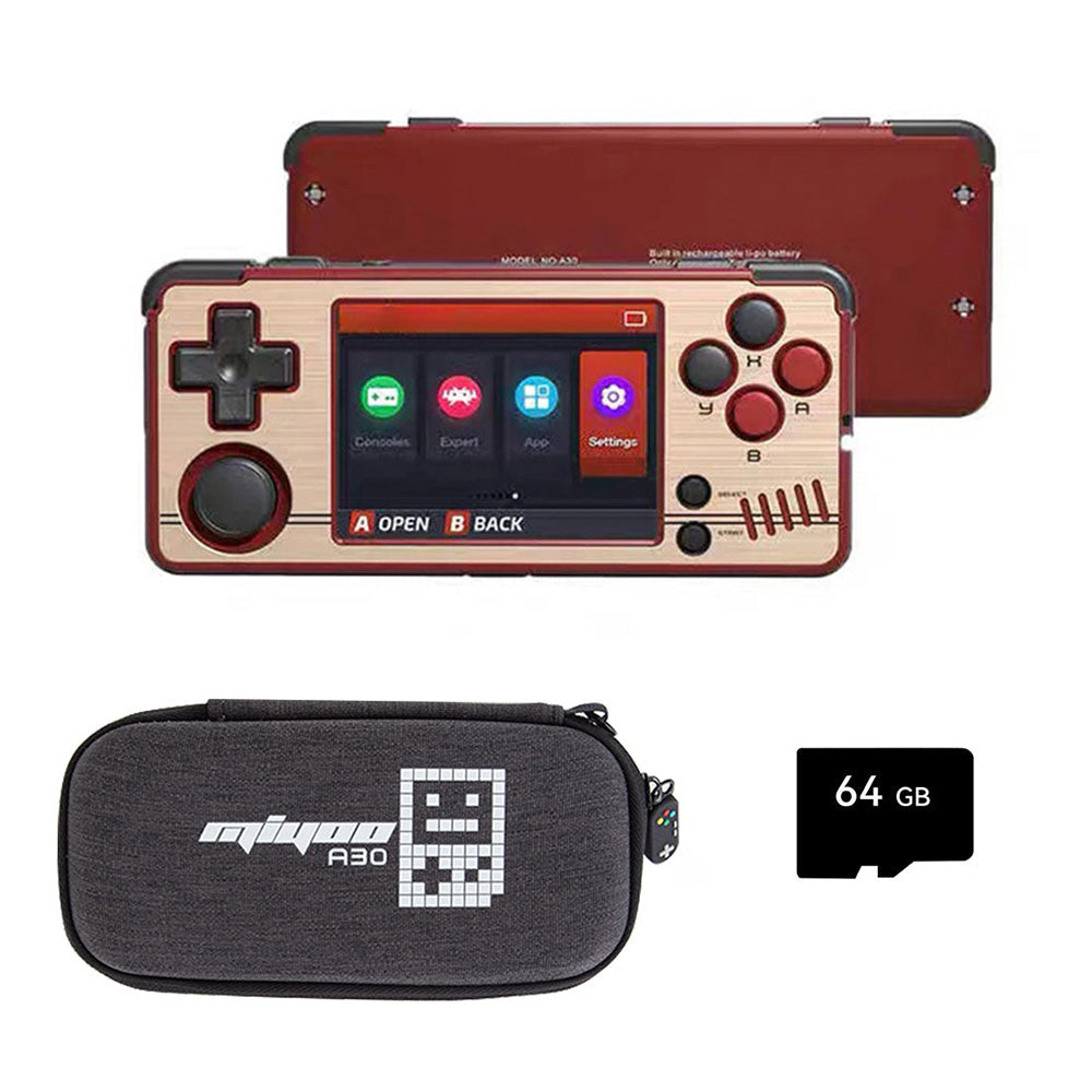 MIYOO A30 64GB Retro Game Console, 2.8-inch IPS Screen, 5H Battery Life, Linux System, 2.4G WiFi - Red Golden