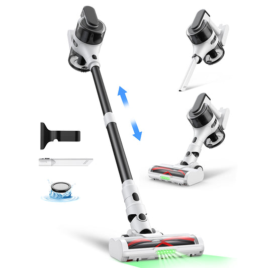 MOOSOO S5 Mate Cordless Stick Vacuum Cleaner, 20kPa Powerful Suction, 55min Runtime, 1L Dustbin, Green LED Technology, Rechargeable for Effortless Home Cleaning Hardwood, Carpets &amp; Pet Hair