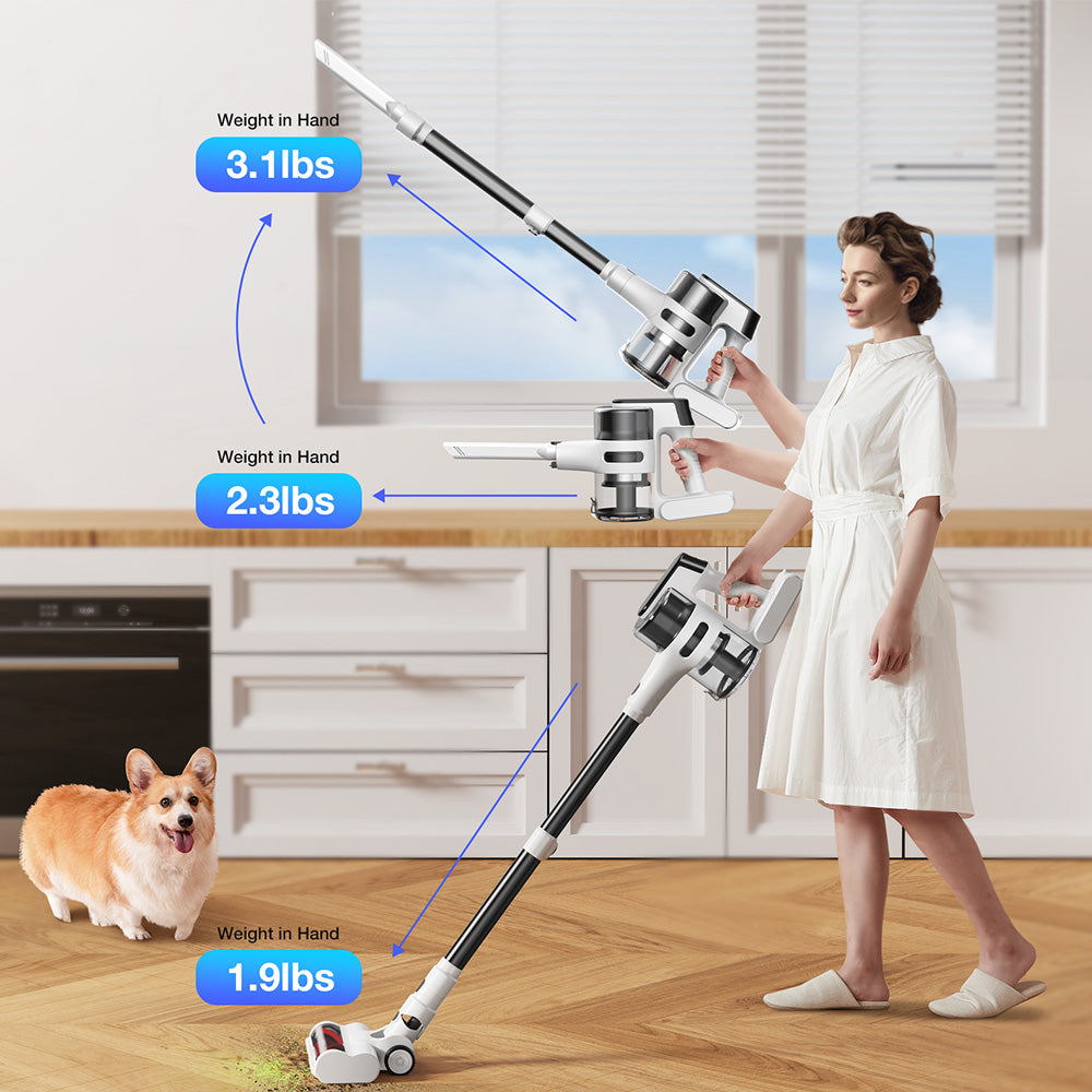 MOOSOO S5 Mate Cordless Stick Vacuum Cleaner, 20kPa Powerful Suction, 55min Runtime, 1L Dustbin, Green LED Technology, Rechargeable for Effortless Home Cleaning Hardwood, Carpets &amp; Pet Hair