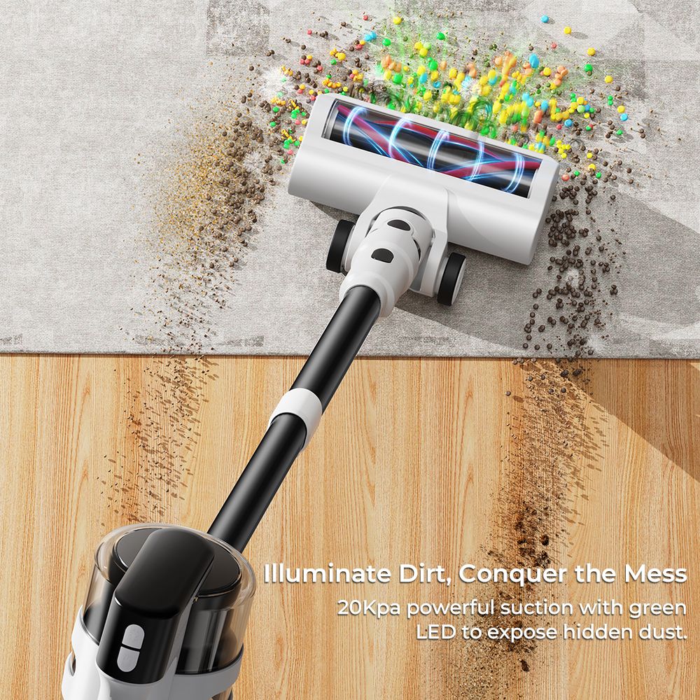 MOOSOO S5 Mate Cordless Stick Vacuum Cleaner, 20kPa Powerful Suction, 55min Runtime, 1L Dustbin, Green LED Technology, Rechargeable for Effortless Home Cleaning Hardwood, Carpets &amp; Pet Hair